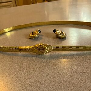 Belt snake style and clip on earrings set in pre owned condition.